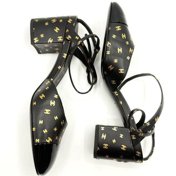 NEW Chanel CC Logo Mania Lambskin Calfskin Black Leather Slingback Platform Heel - Picture 6 of 12